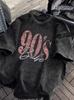 Buchstabenmuster Gedruckt Vintage Gewaschen Damen Oversized Streetstyle Lässiges T-Shirt Sommer YK Ästhetische Oberteile