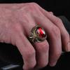 Vintage Two Tone Totem Ring Big Oval Red Stone Bow  For Men Women Gothic Party Anniversary  Retro Zircon Gift T4M864