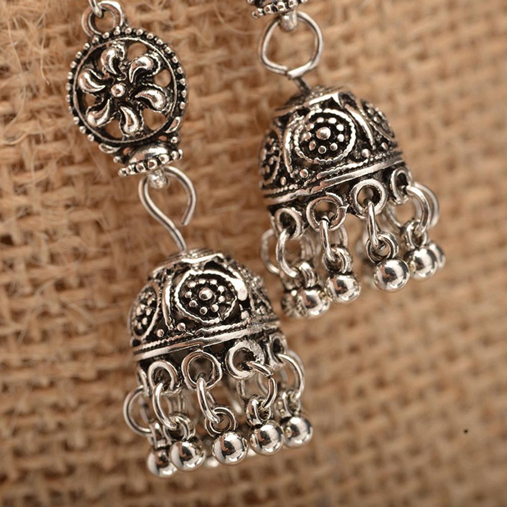Women Vintage Carved Earrings Hollow Out Flower Bells Drop Earrings Long Dangle Earrings
