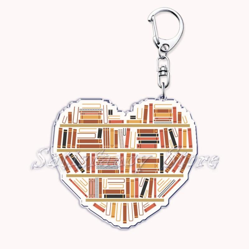 Pastel I Heart Flowery Books Keychains Ring for Accessories Bag Pendant Key Chain Keyring Jewelry Fans Lovers Gifts