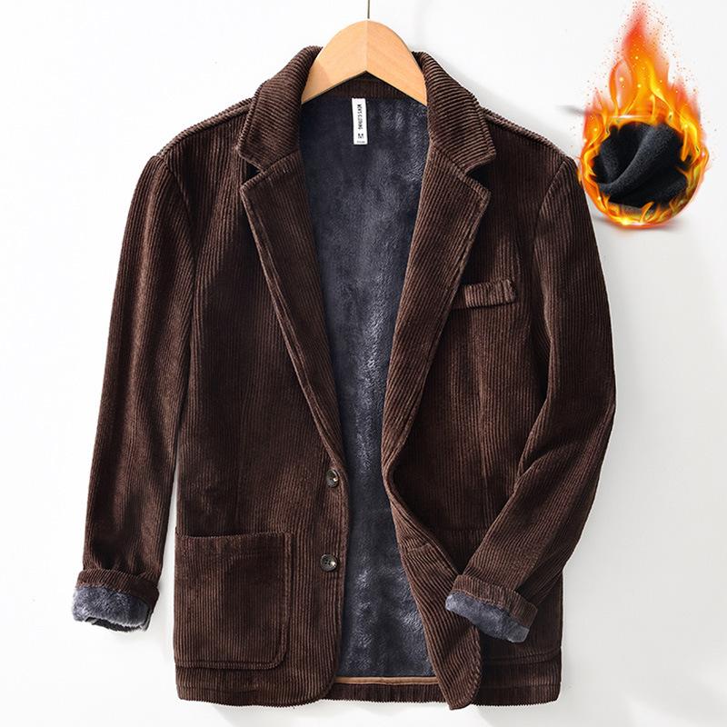 Warmer Mantel für Herbst und Winter für Herren, britische Anzüge und Blazer, Cord-Fleecejacke, einfarbig, einfacher Stil, dicke Jacken