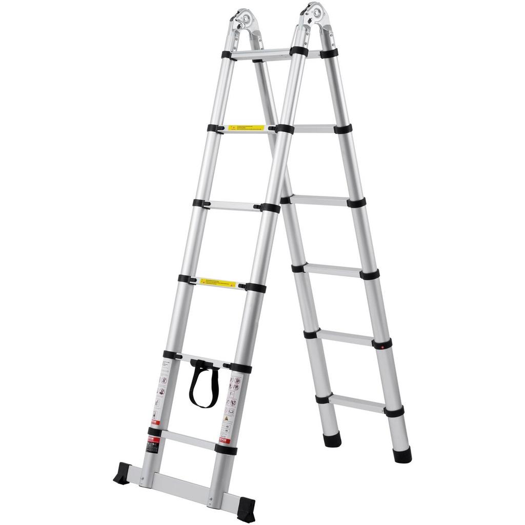 Telescoping Extension Ladder 12.5FT A-Shape w/ Stabilizer Bar for RV