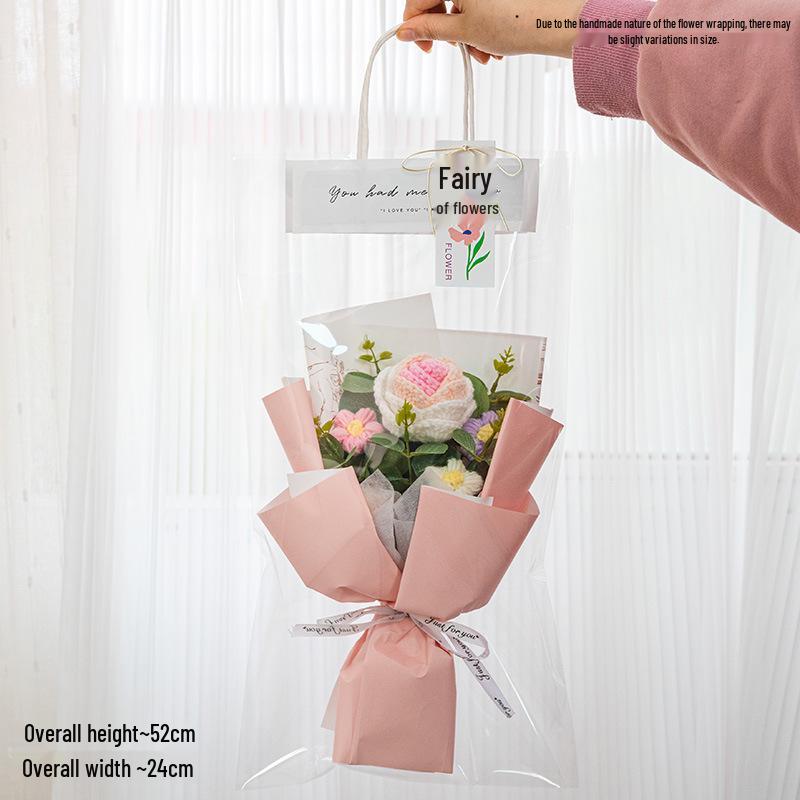 Mazzo di Rose in Lavorazione a Maglia di Lana Fatto a Mano: Regalo Fiore all'Uncinetto Conservato
