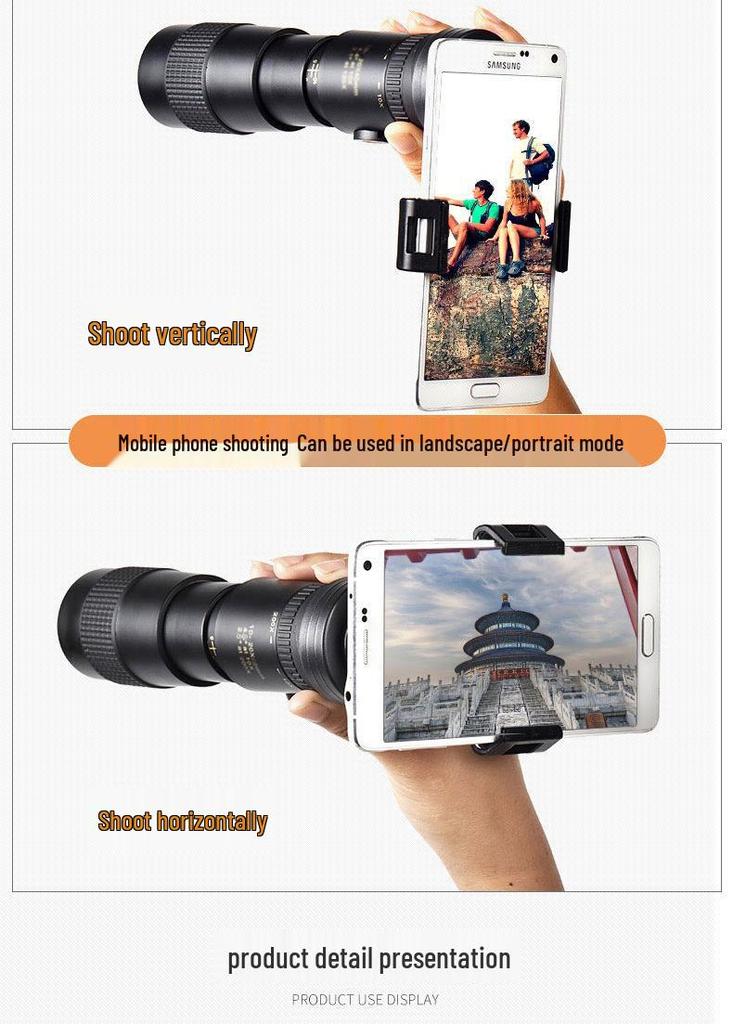 High-Definition 10-300×40 Retractable Portable Monocular Telescope