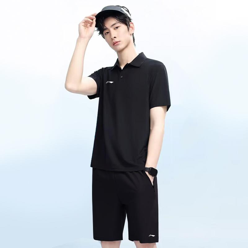 Li Ning Comfortable Simple Short Sleeve Quick Dry Fashion Shorts Casual Sports Suit Unisex suit AWBV129-1