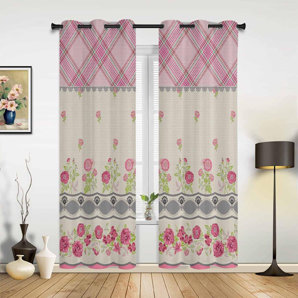 Pink Flower Leaves Window Curtains for Living Room Luxury Bedroom Curtain Kitchen Blinds Drapes Curtains