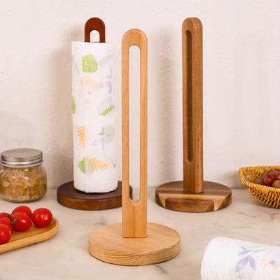 Wooden Paper Towel Holder with Stable Base Non-Slip Design Easy Setup Kitchen Roll Paper Holder Storage Rack