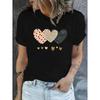 Short Sleeve Heart Print Crew Neck T-shirt for Spring & Summer Casual Women's Clothing