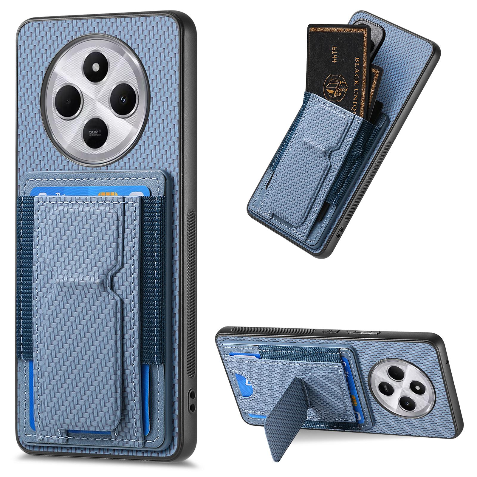 

Чехол для телефона для Xiaomi Redmi 14C 4G/14R 5G/Poco C75 4G Кожаная задняя крышка с подставкой и держателем для карт Blue