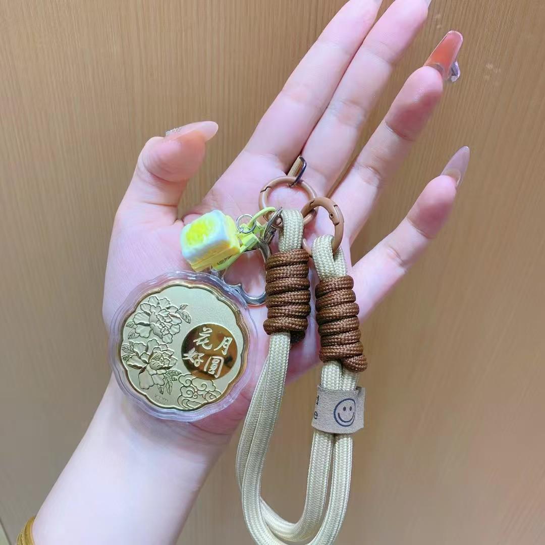 Mid-Autumn Festival 24K Gold Moon and Flower Keychain Phone Lanyard Pendant Gift
