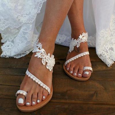 Sommersandalen für Damen, offene Spitze, Slip-On, Strand-Slipper, Slip-On, flacher Schuh, weiblich