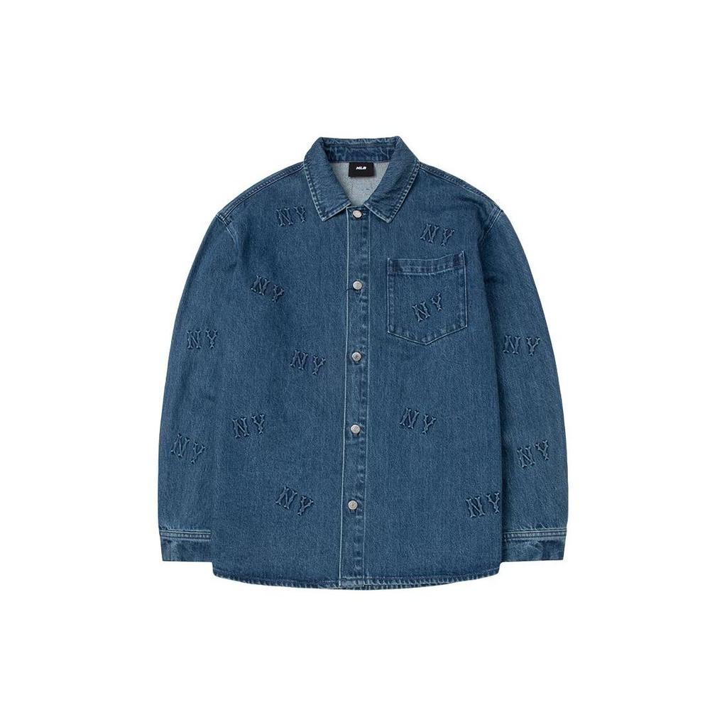 MLB New York Yankees SS24 Sports Lifestyle Brand Logo Solid Color Casual Denim Cardigan Single-Breasted Comfortable Long Sleeve Shirt 3ADRM0841-50INS