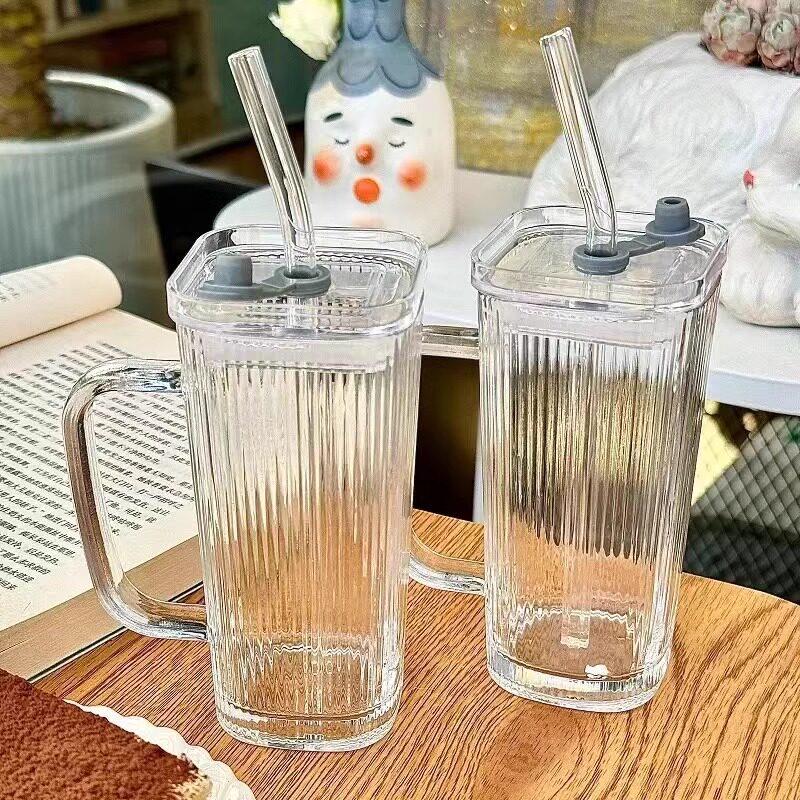 ZISIZ Straw Glass Cup with Handle