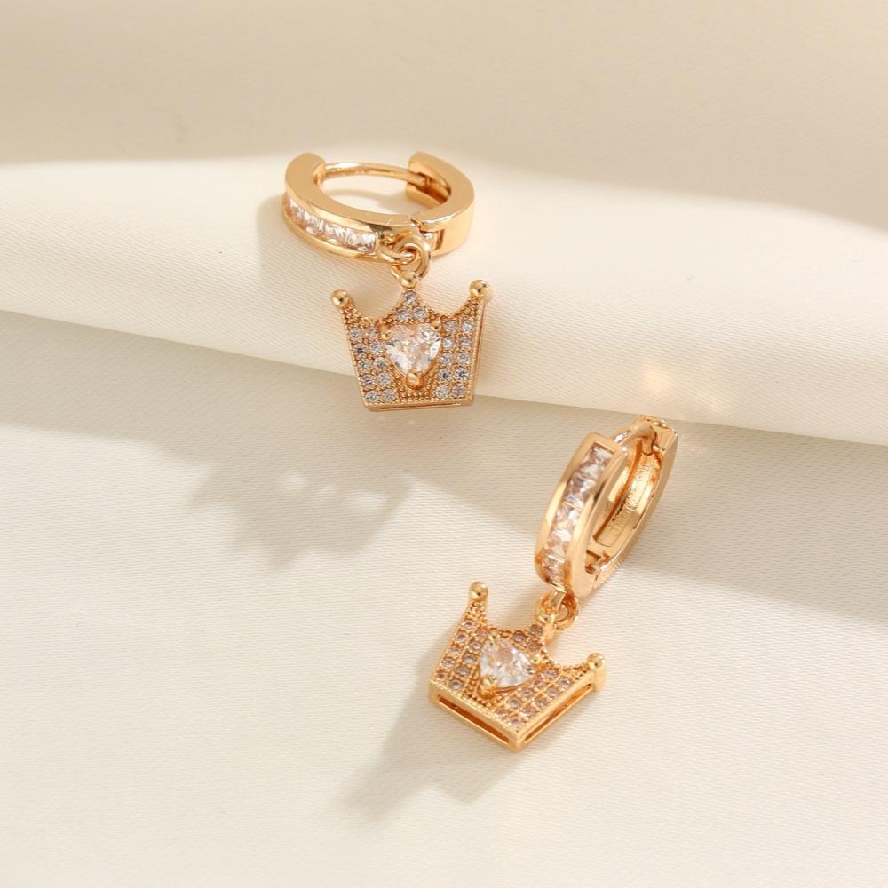 1 Paar Mode Zirkonia Krone Hängeohrringe für Damen Goldene Ohrring-Schmuck Hochzeitsfeier-Accessoires