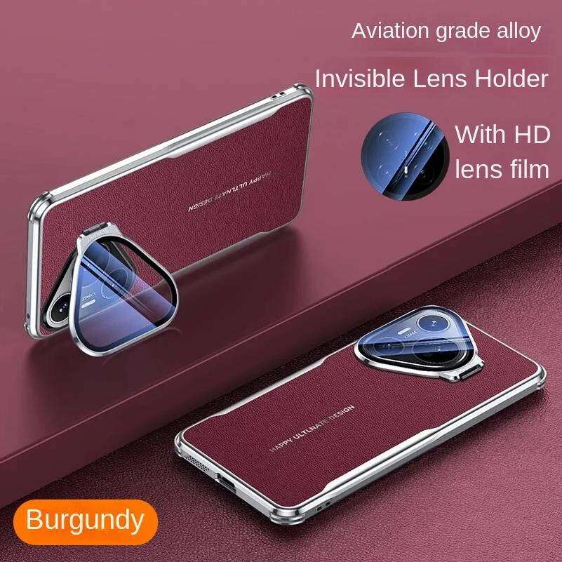 Case for Huawei P80 P70 Ultra Mate 80 70 60 Pro+ RS Honor Magic 8 7 Pro with Lens Invisible Bracket Holder & Leather Back Cover Phone Bumpers
