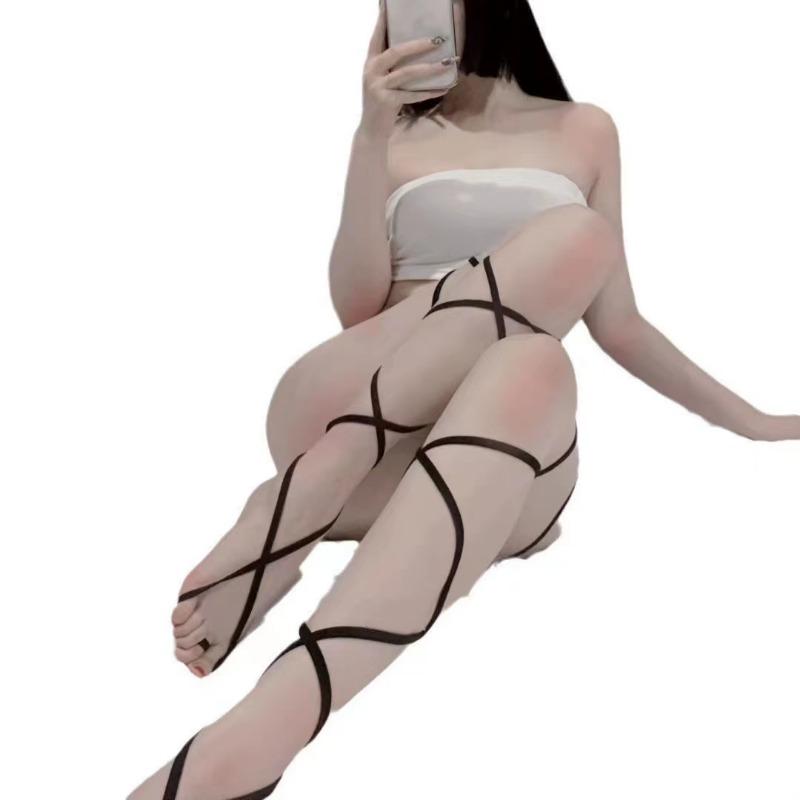 Funny DIY Fake Harness Thigh High Stockings Gothic Punk Cross Bandage Leg Rings Long Straps Hot Pole Dance Clubwear