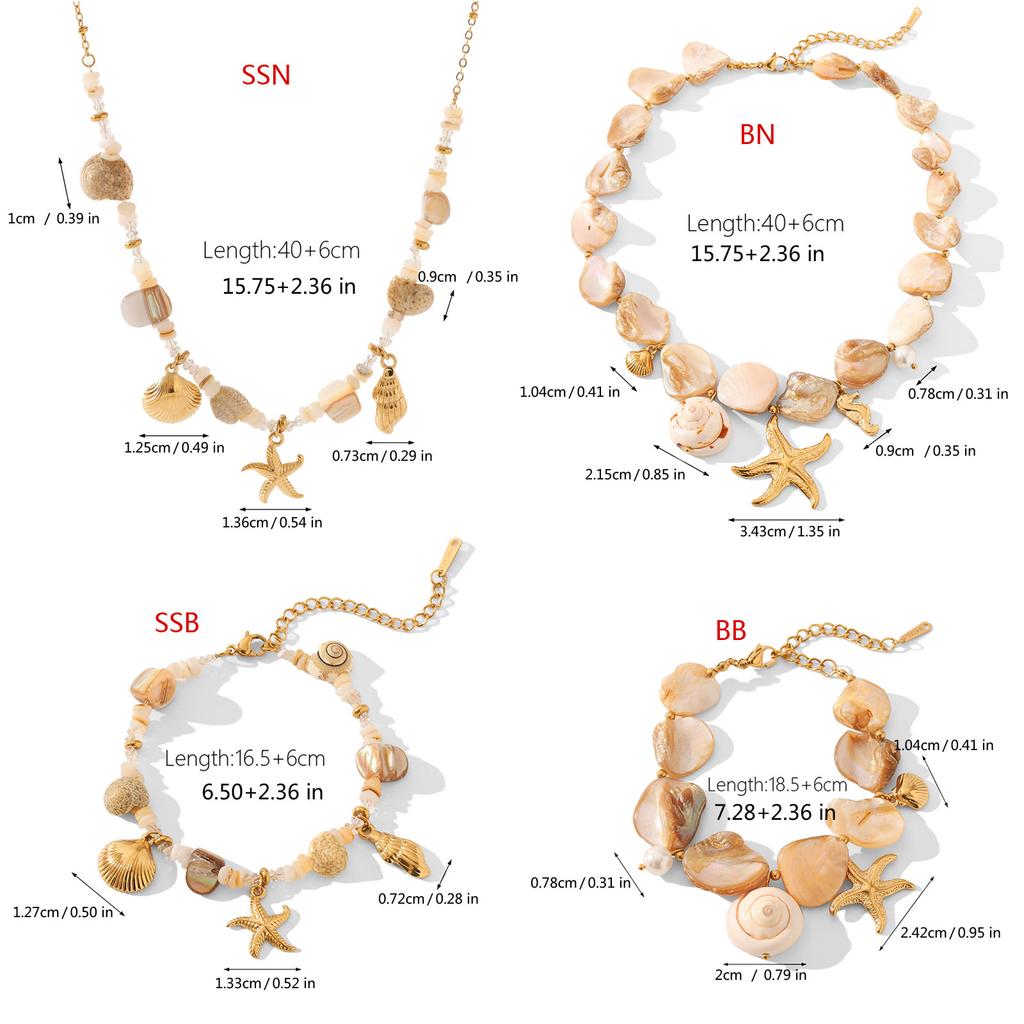 Adjustable Length Stainless Steel Bohemian Ocean Starfish Shell Necklace/bracelet Jewelry For Summer Beach Vacation Gift