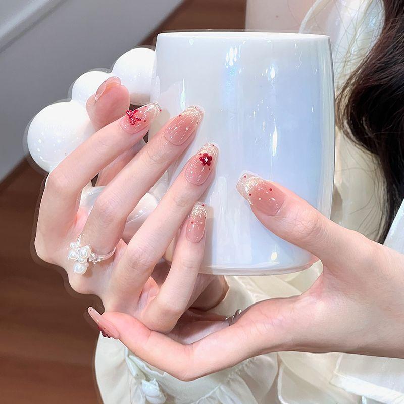 Ks Nail Art Wearable Nails Short Style 2026 New Model High-End Super Popular Cat Eye Handmade High-Quality Nude Color Stunning Nail Pieces