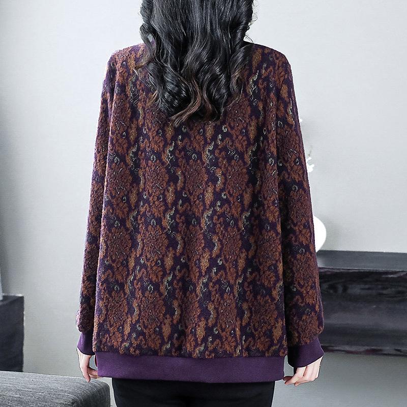 Autumn Winter Classic Jacquard Plus Size Slimming Sweatshirt for Middle-Aged Women