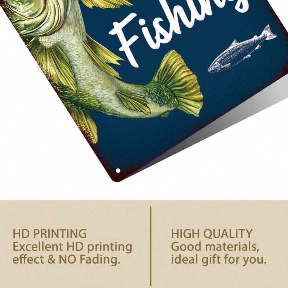 Vintage Fishing Sign Metal Wall Art Rustic Garage Pub Decor Lake Cabin Man Cave