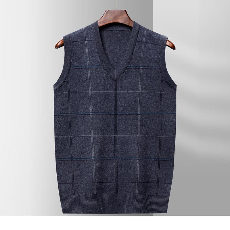 

Мужской свитер-жилет без рукавов, вязаный жилет, осень и зима, новый повседневный модный жаккардовый пуловер с V-образным вырезом, вязаный свитер L