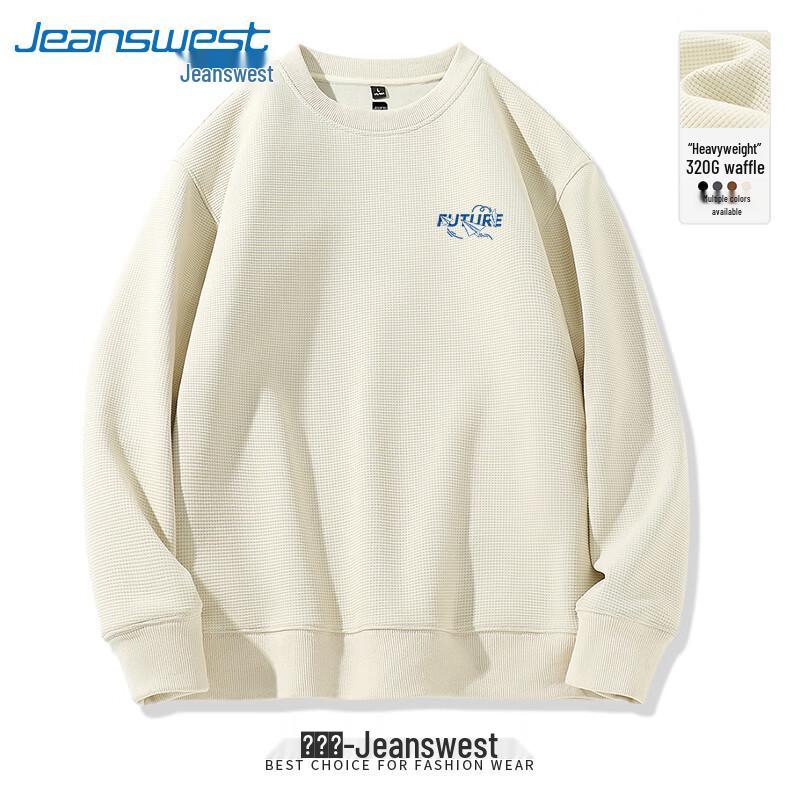 Jeanswest Men's Heavyweight Waffle Knit Crew Neck Sweatshirt