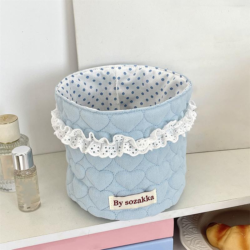 

1 шт. Корзина для хранения, стеганый дизайн, корейский стиль, стеганая ткань, корейская кружевная корзина для хранения ткани для девочек 15x14 см B светло-синий