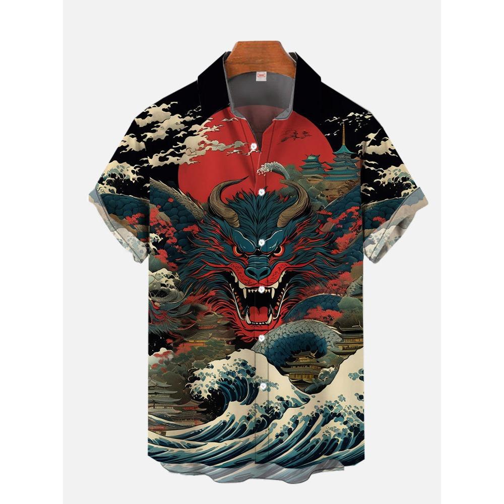 Men's Shirt Dragon Print Casual Daily Tops 3D Printing Short Sleeve Shirt Summer Fashion Unisex Hawaiian Samurai Cat Shirts