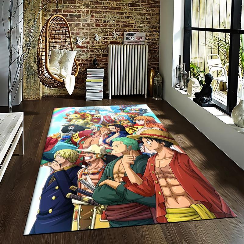Colorful Anime Carpet with Pirate Theme, Cartoon Characters, and Ship Design Suitable for use as an anti-slip for living room bedroom sofas