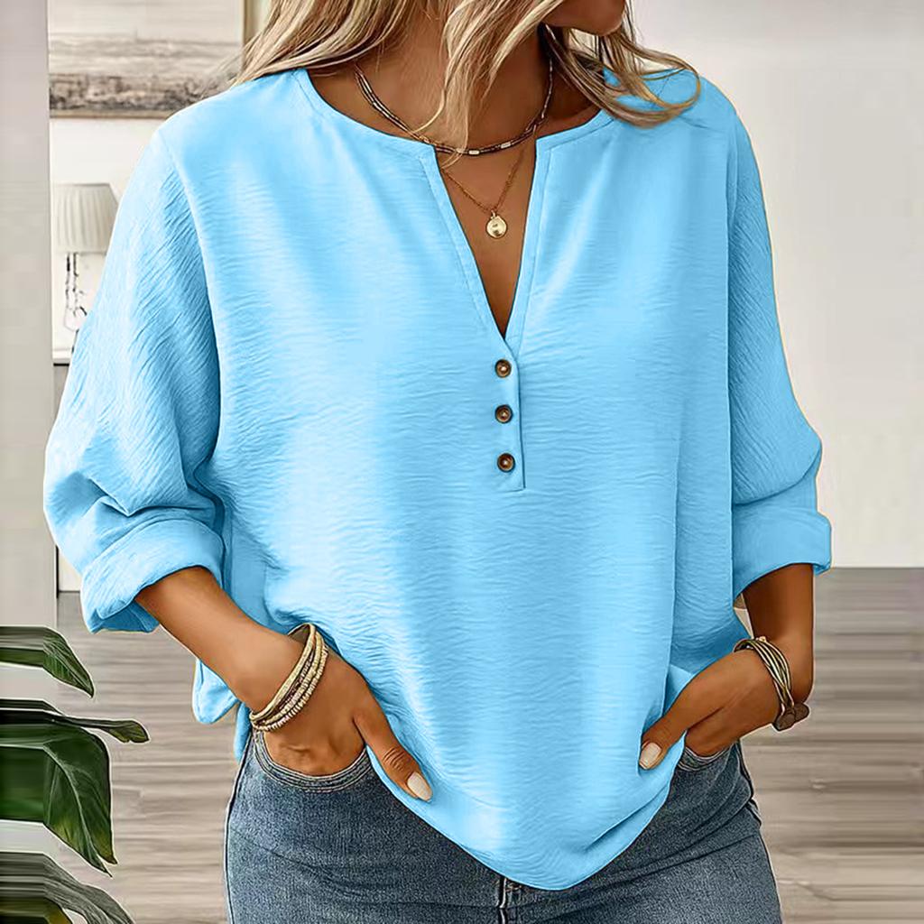 Haut pull décontracté à col en V et manches longues pour femme