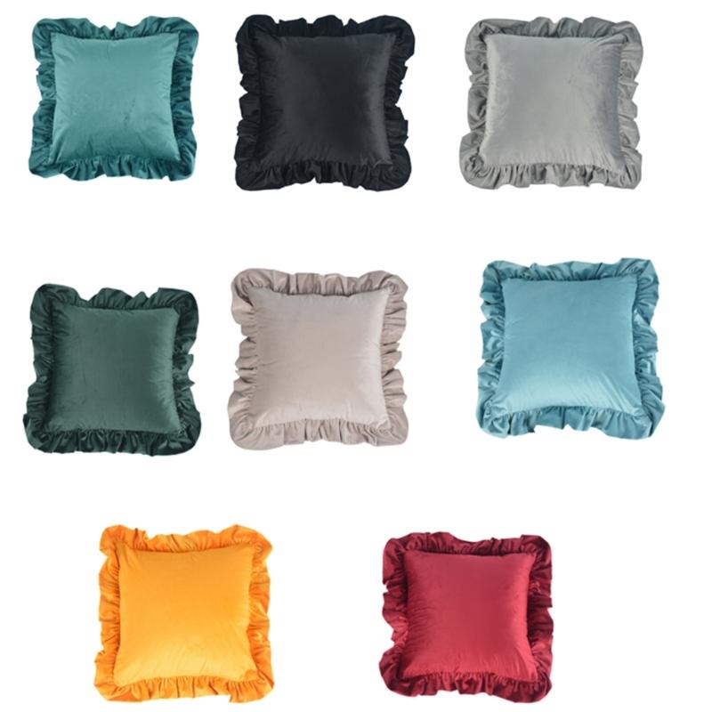 17.7In/19.7in Pillowcase Square Ruffled Pillow Sham Velvet Wrinkle Resistant Zippered Sofa Bedroom Decoration