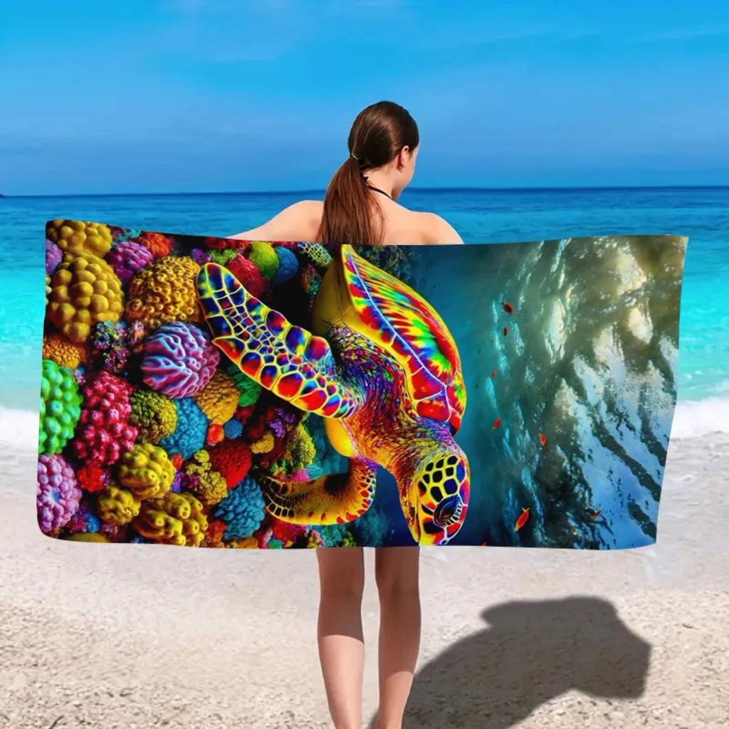 Sea Turtle Dolphin Beach Towel Large Ocean Animal Bath Towel Quick Dry Sand Free Swimming Pool Travel Blanket Summer Shower Gift