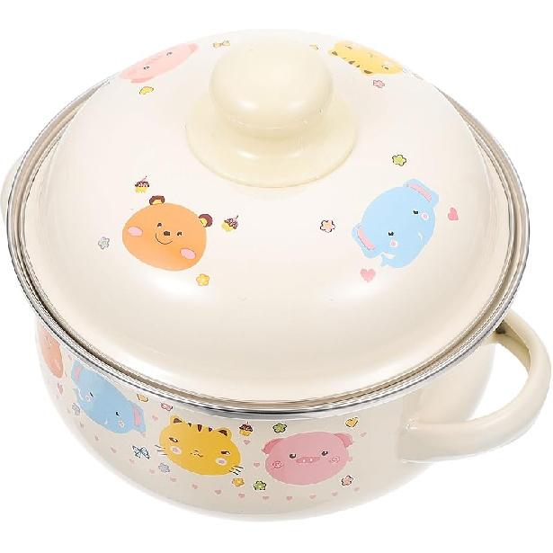 Hemoton Lovely Pattern Enamel Soup Pot,Cooking Pot with Lid,Dual Handle Soup Bowl,Retro Flower Enamel Stockpot,Enamel Milk Pot Stew Pot,Enamelware Pets