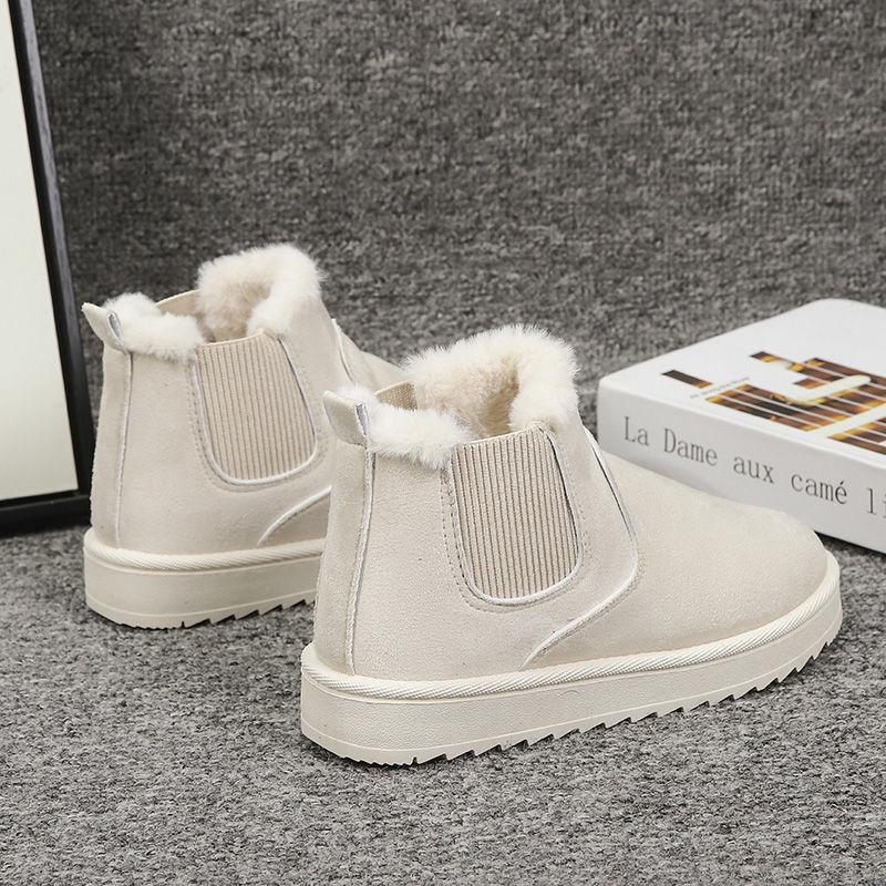 

Модные зимние сапоги Женские зимние толстые теплые плоские ботильоны Челси 2024 Новая мода Женские слипоны Хлопковая обувь Ботинес Ботас Де Мухер 36 бежевый