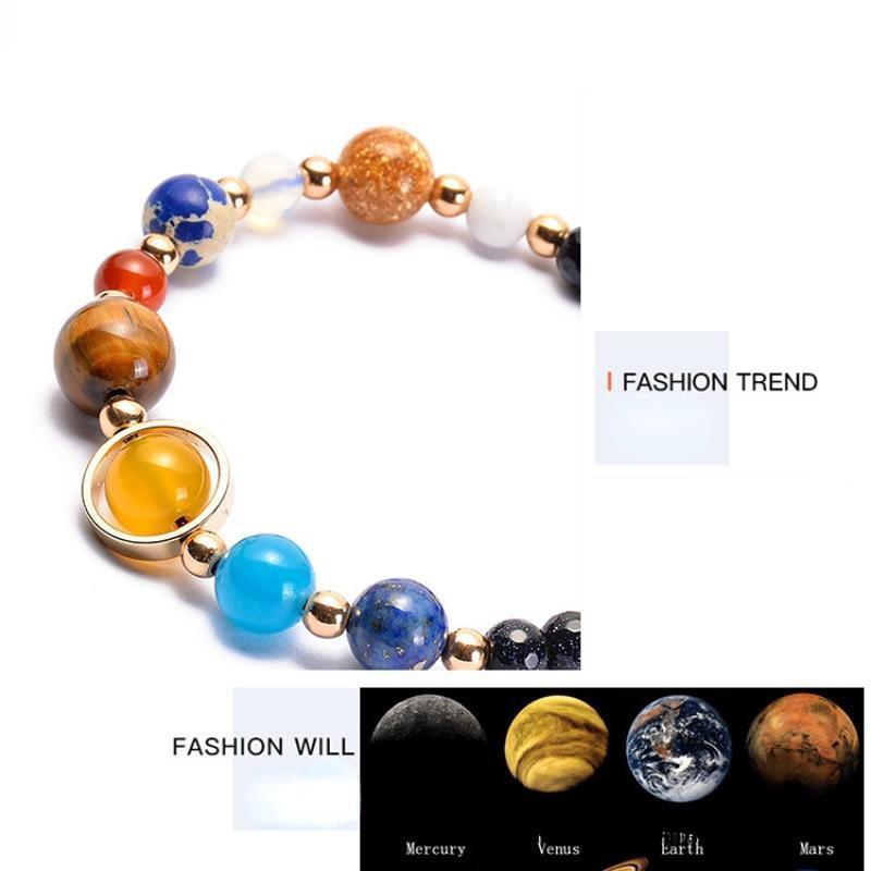 1PC Cosmic Galaxy Solar System Bracelet, Transfer Beads, Eight Planets, Hand Woven Natural Beads.