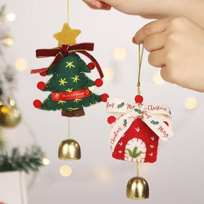 Red & Green Bow Pine Cone Bell Ornament for Christmas Car Decoration