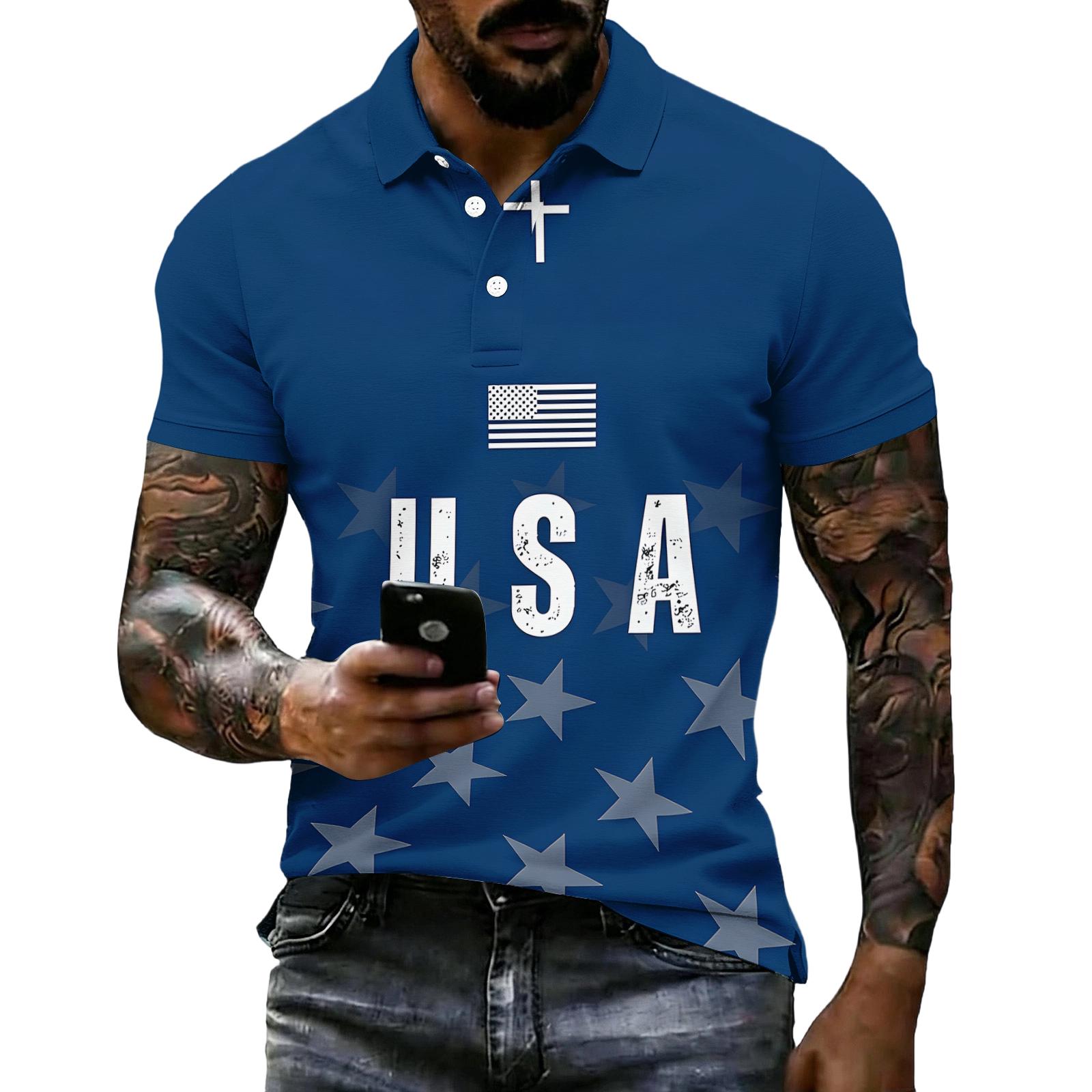 

Men s 250th Anniversary Short Sleeve Shirt 1776 to 2026 American Flag Graphic Printed Tee Casual Fit Lightweight Fabric L синий