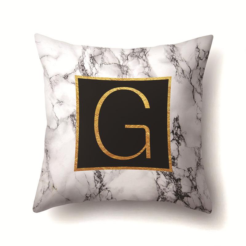 Polyester Pillowcase Home Printed Marble Black Gold Pillowcase 26 English Letter Cushion Cover