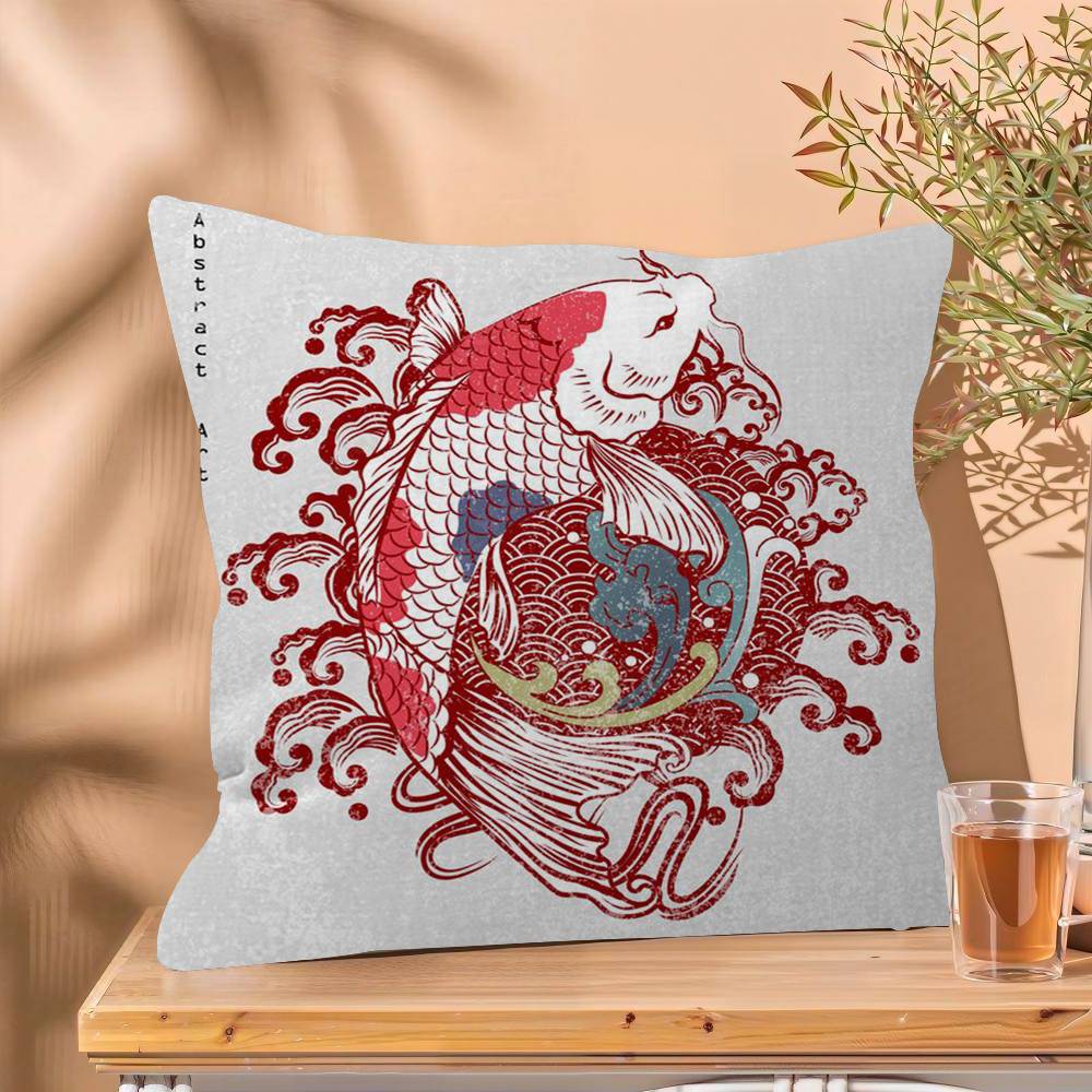 Japanese Red Koi Fish Pillow Cover Sofa Cushion Cover Home Room Decoration Children Gift