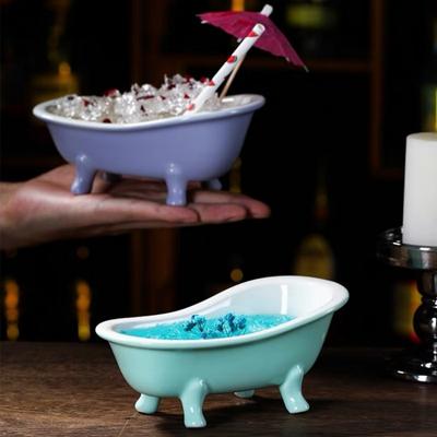 Ceramic Mini Bathtub Bowl for Ice Cream Dessert Porcelain Mixing Bowl Seasoning Dish Tiki Cocktail Cups
