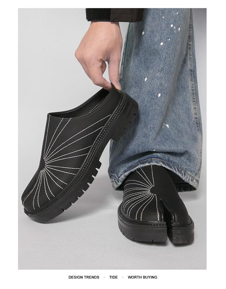 Herren-Loafer im japanischen Stil mit geteilter Zehe, zum Hineinschlüpfen, aus Leder - Lässige Halbschuhe