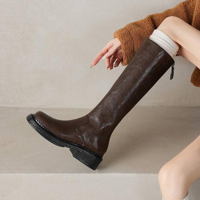

Осень и зима однотонные кожаные женские высокие сапоги большого размера коровья кожа средний каблук удобные на молнии модные сапоги новые женские сапоги 40