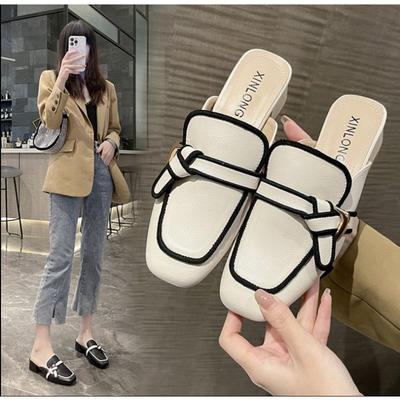 Fashion Shoes Soft Women's Slippers and Sandals Mules Slides White Summer 2025 Outside Low Heel Korea Style Trend Casual Original