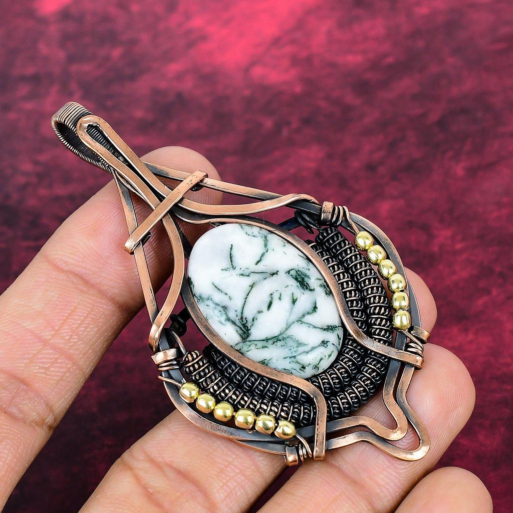 Tree Agate Pendant Copper Wire Wrapped Gemstone Pendant Handmade Antique Jewelry