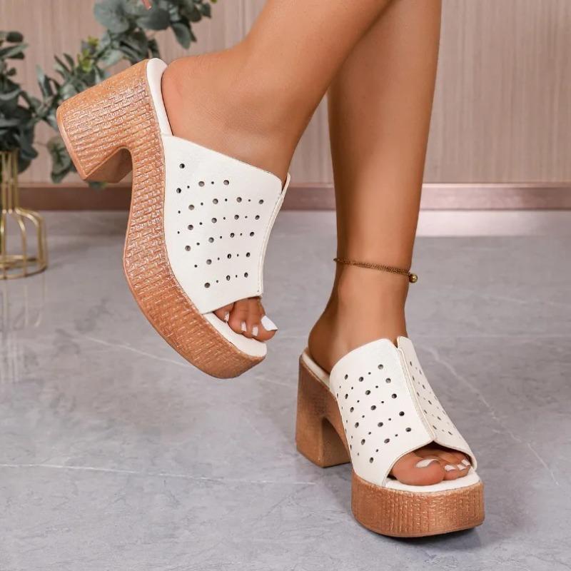 Women's High Heels Slippers Fashion Open Toe Platform Sandal Summer Hollow Out Leather Slippers Lightweight High Heelsed Sandals