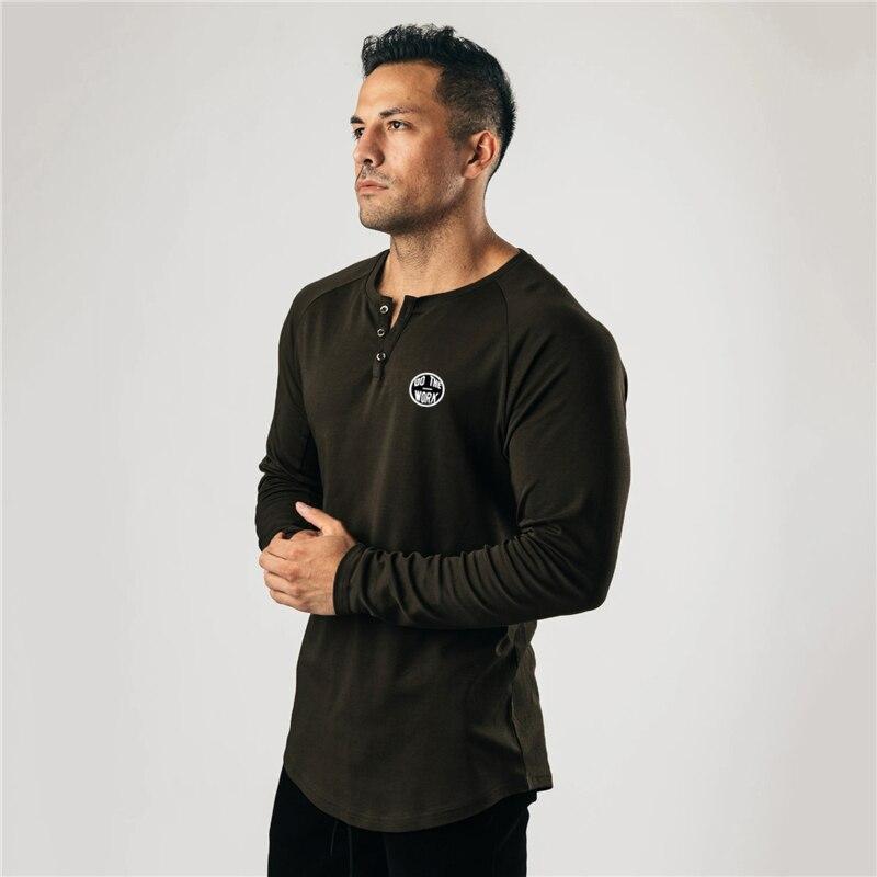Herren-T-Shirt mit schmaler Passform und bequemem Langarm-Trainings- und Bodybuilding-T-Shirt mit V-Ausschnitt für Frühling und Herbst