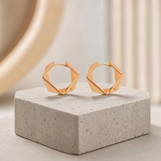 1 Pair Hoop Earrings for Women, Thick Chunky Geometric Rhombus Earrings, Statement Small Huggie Hoop Earring