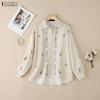 ZANZEA Women Turn Down Collar Casual Long Sleeve Print Blouse