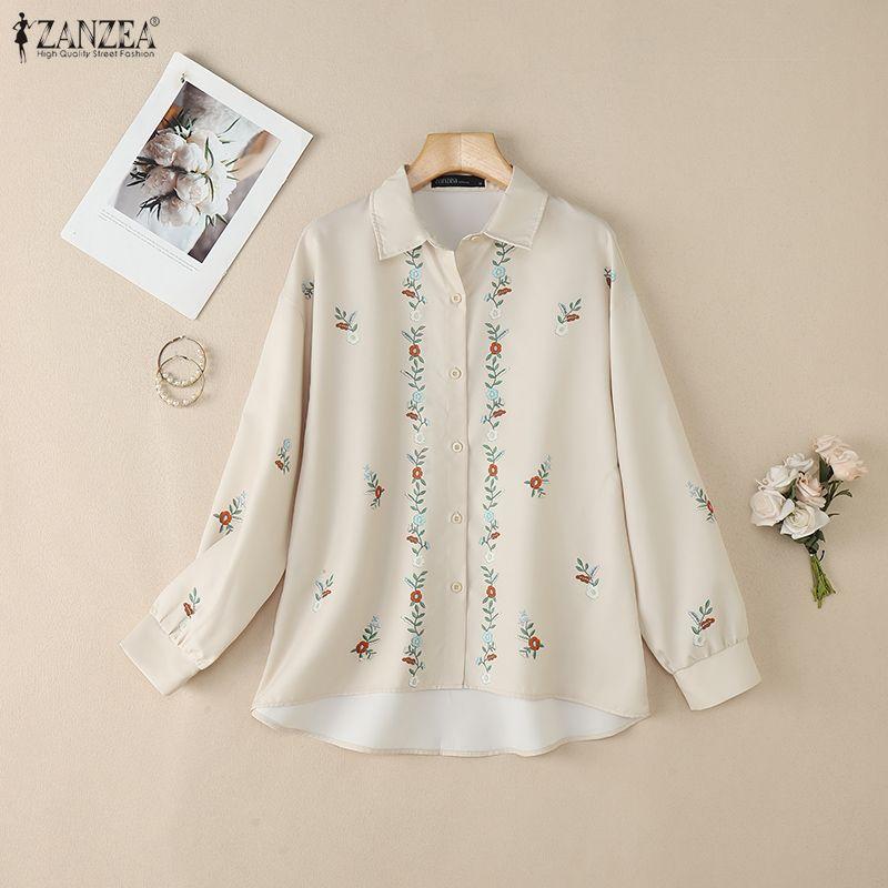 ZANZEA Women Turn Down Collar Casual Long Sleeve Print Blouse