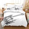 Guitar Queen Duvet Cover Rock Music Theme Bedding Set Grunge Color Splashed Brick Wall Background Electronic Guitar Mics Design